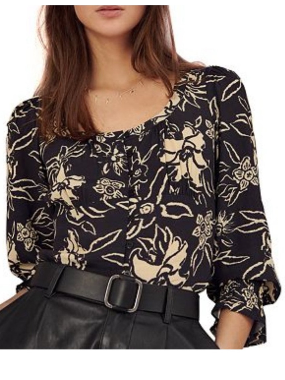 Ba&sh Sessee Floral-Print Blouse in Black and Ecru, Size US 4. - Picture 12 of 12
